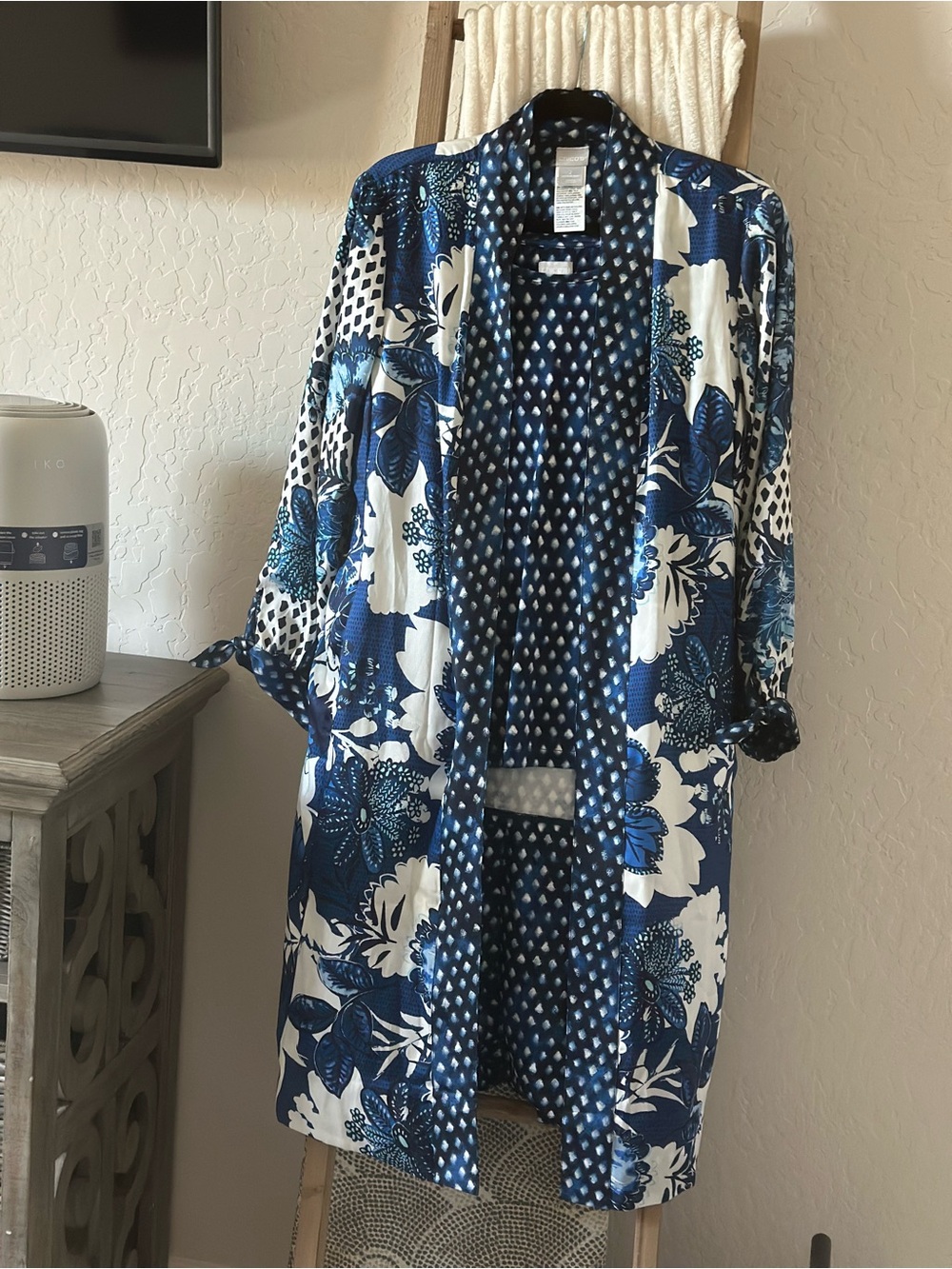 Chico’s Reversible Blue Printed Duster Coat - Picture 7 of 9
